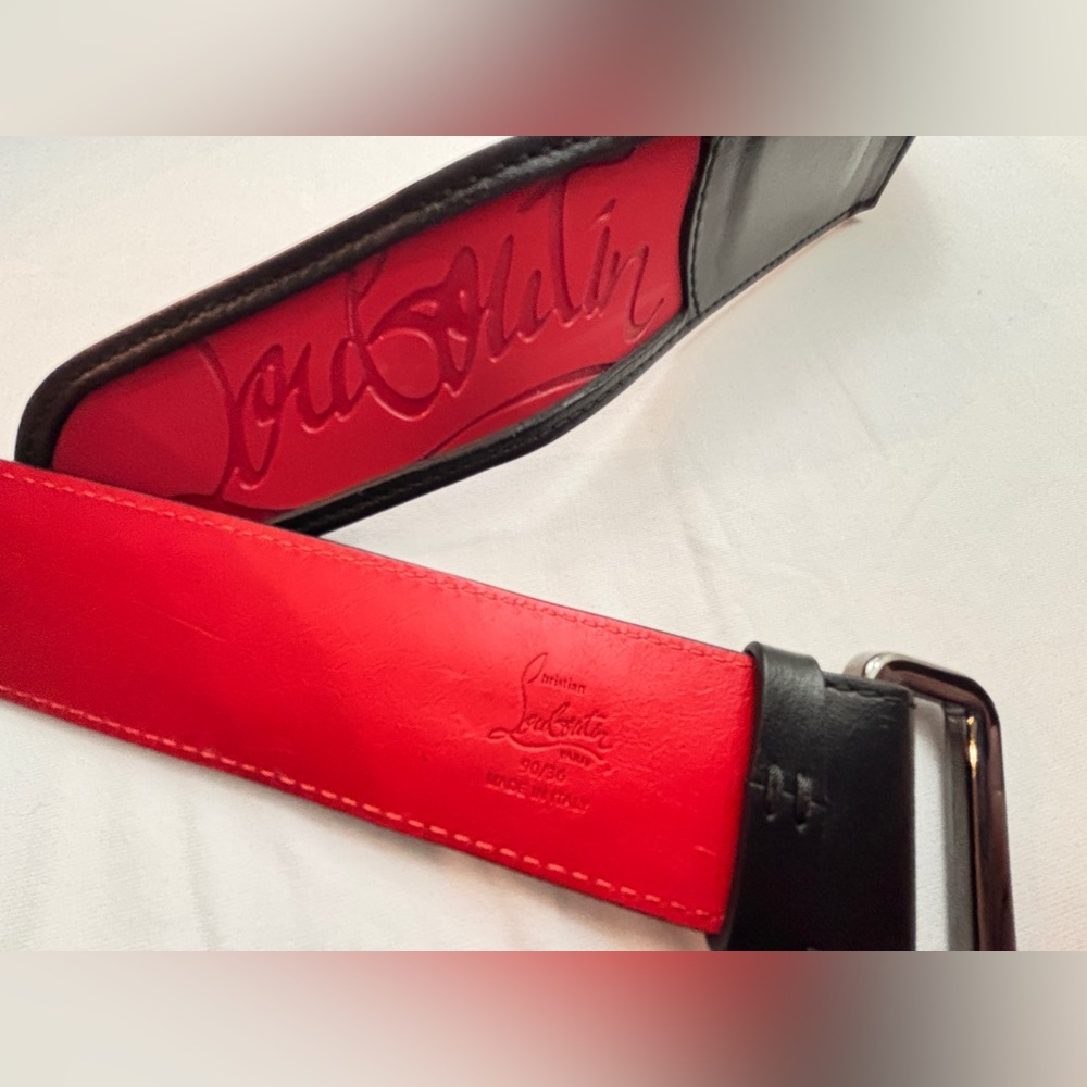 Christian Louboutin Black Studded Leather Belt Red Lining, Luxury Designer - Picture 4 of 5